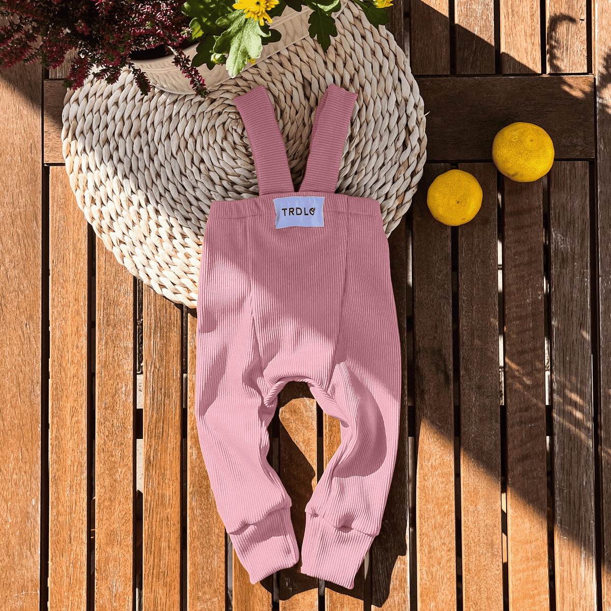 Grow-with-me ribbed long leggings with straps Old Pink