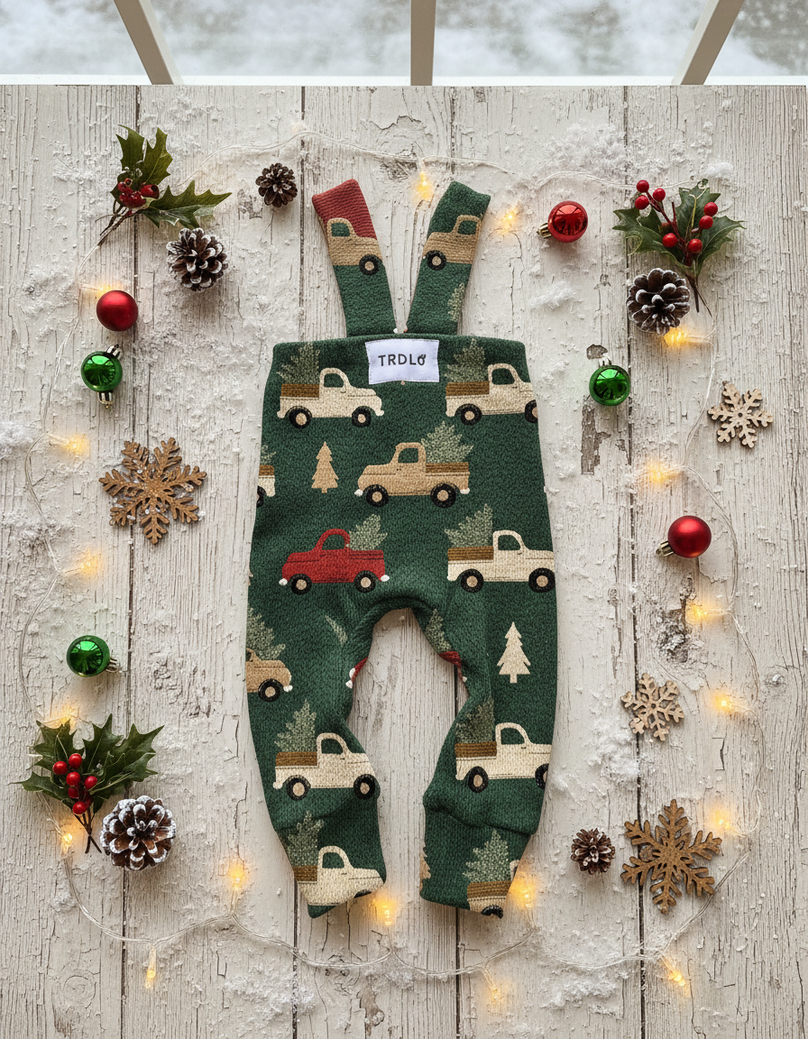 Rebrované dlhé legíny s trakmi Vianočné autíčka