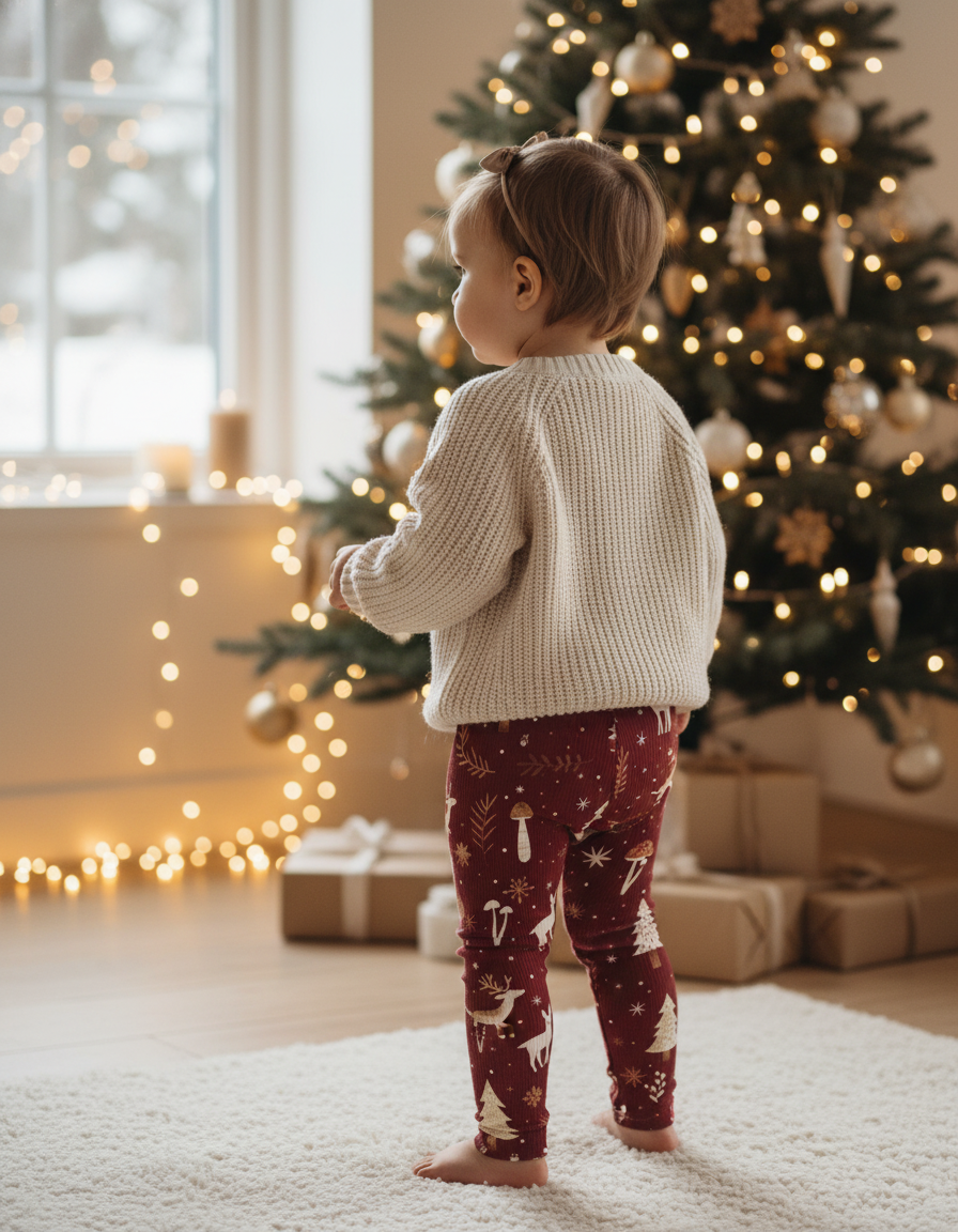 Rebrované legíny Vianočný les