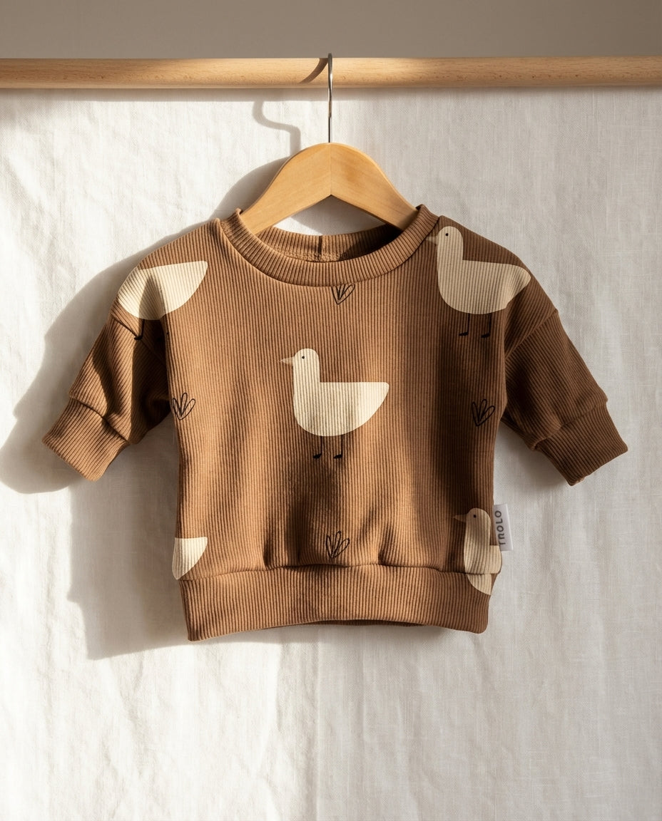 Mikina z rebrovaného úpletu Hnedé kačičky