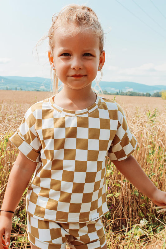 Detské tričko s krátkym rukávom šachovnica