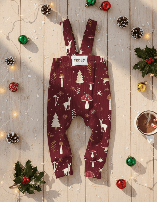 Rebrované dlhé legíny s trakmi Vianočný les