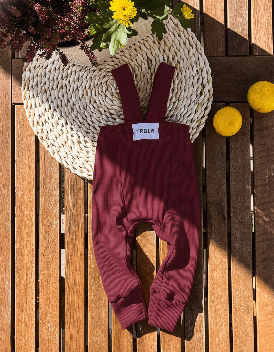 Rebrované dlhé legíny s trakmi Vínová