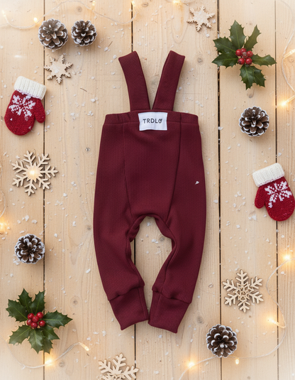 Rebrované dlhé legíny s trakmi Vínová