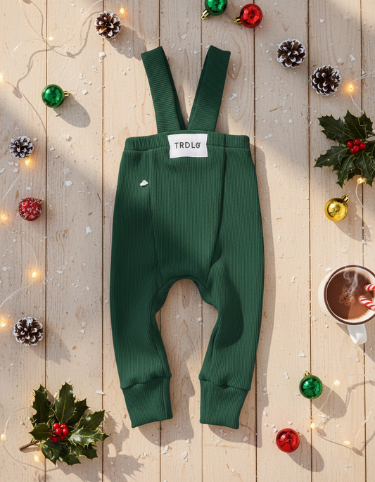 Rebrované dlhé legíny s trakmi Forest green