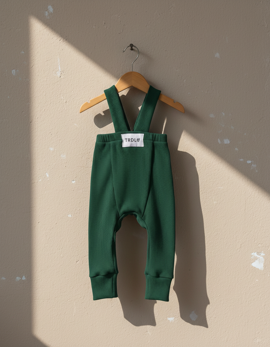 Rebrované dlhé legíny s trakmi Forest green