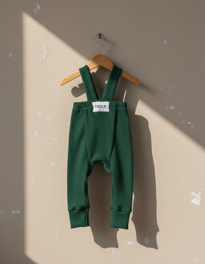 Rebrované dlhé legíny s trakmi Forest green