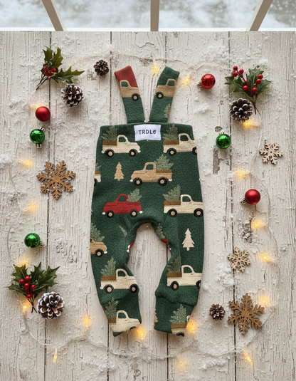 Rebrované dlhé legíny s trakmi Vianočné autíčka