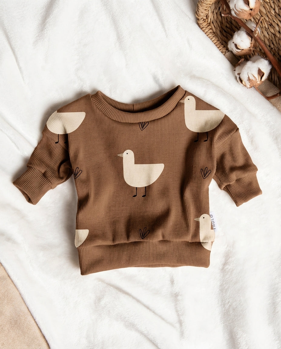 Mikina z rebrovaného úpletu Hnedé kačičky