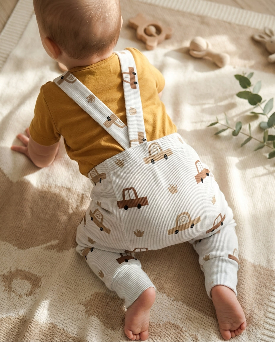 Rebrované dlhé legíny s trakmi Autíčka