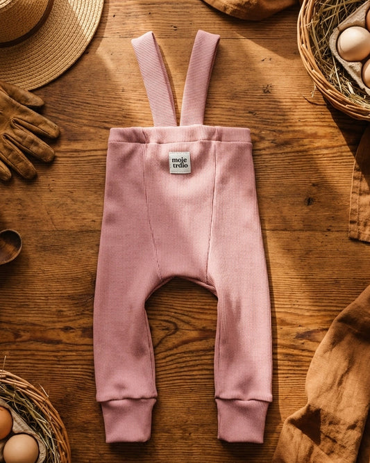 🌸 Rebrované dlhé legíny s trakmi Staroružová